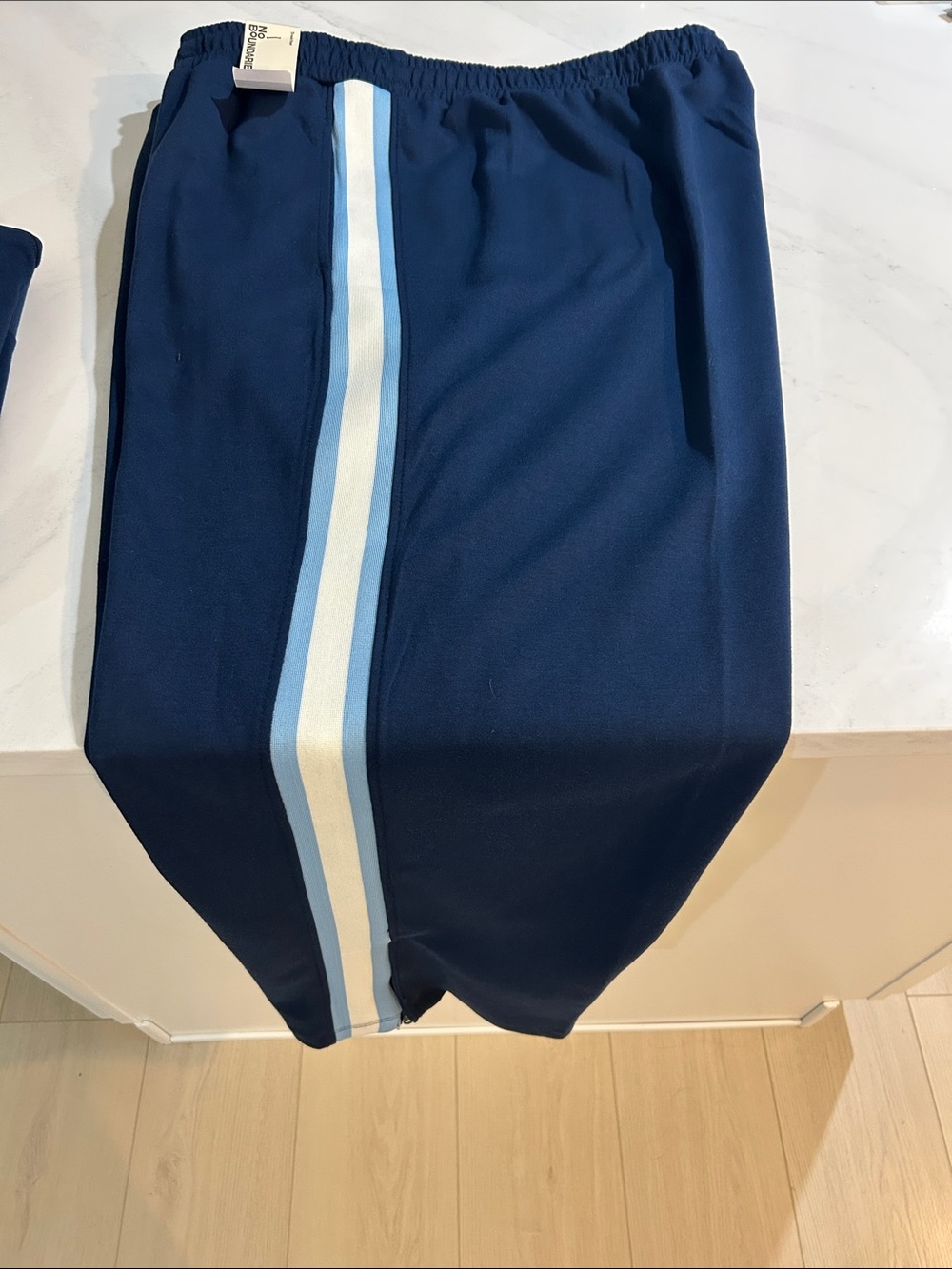 No Boundaries Navy Sweatpants with Light Blue & White Side Stripes